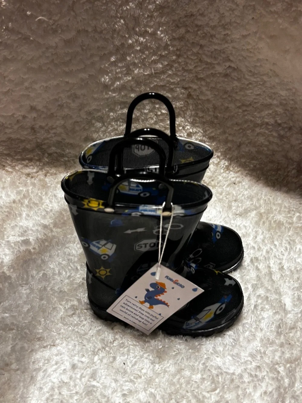 FunsPread Kids Light Up Rain-boots with Handles Toddler Sz 6